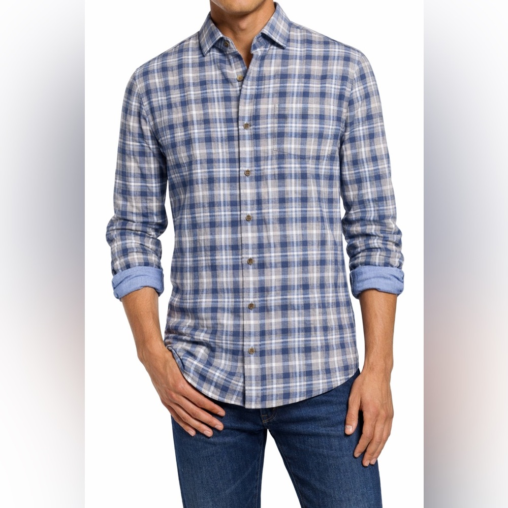 Johnnie-O Top Shelf Plaid Button Down Shirt Men’s Large Blue Chambray